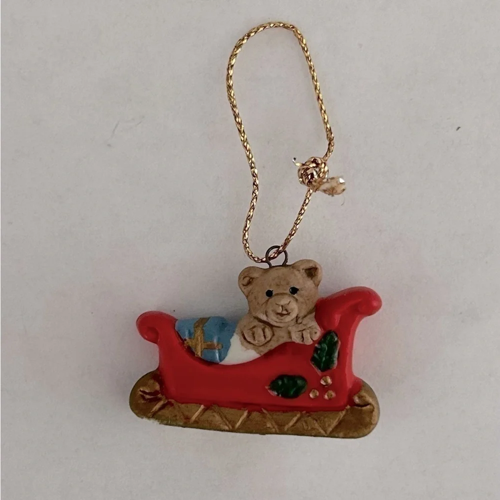 Russ Ceramic Bear in Sleigh Ornament